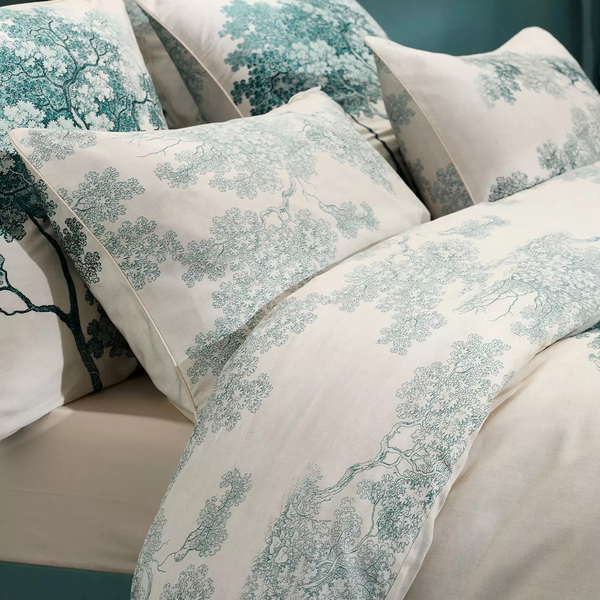 Taie d'oreiller satin de coton 115 g/m² imprimé bleu beige Utopie encre