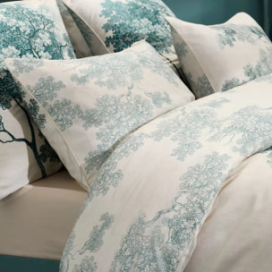 Taie d'oreiller satin de coton 115 g/m² imprimé bleu beige Utopie encre