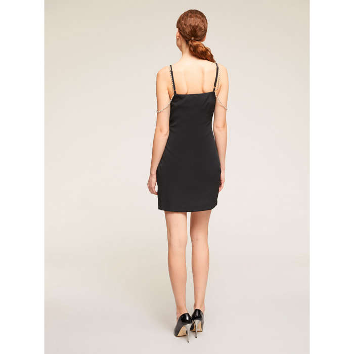 Motivi - Mini dress con spalline a catena di strass - Nero