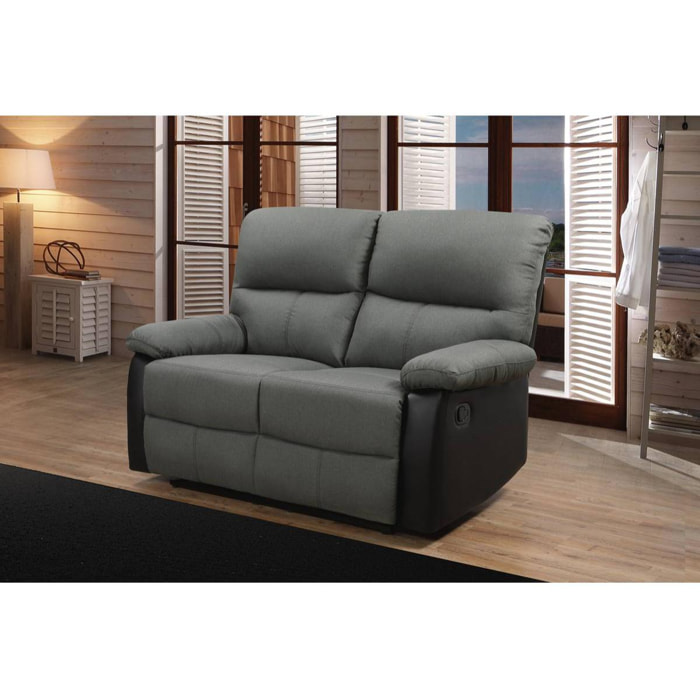 Canapé relax ''Lincoln'' - 147 x 89 x 103 cm - 2 places - Noir / Gris foncé