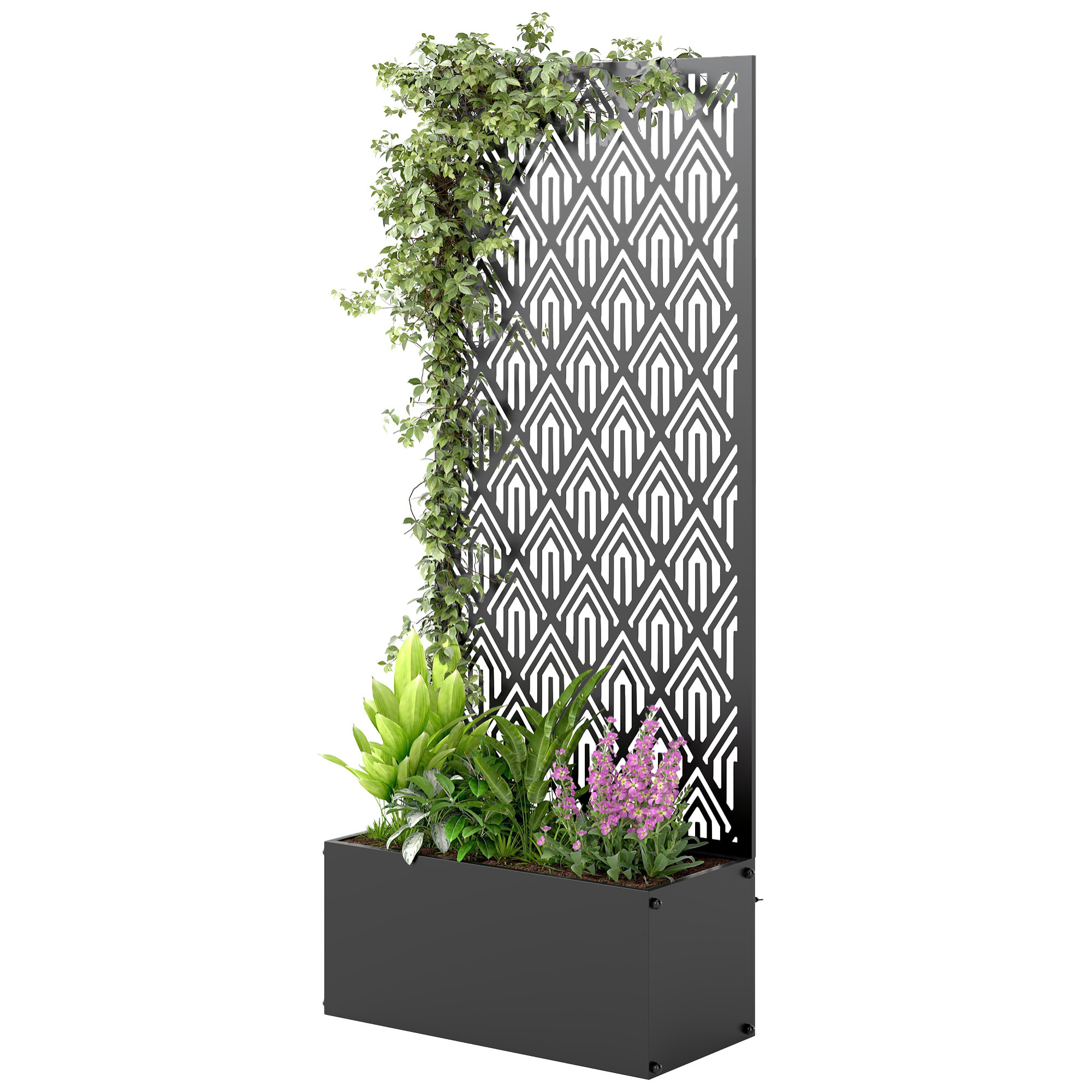 Jardinière avec treillis haut design graphique - jardinière métal époxy noir