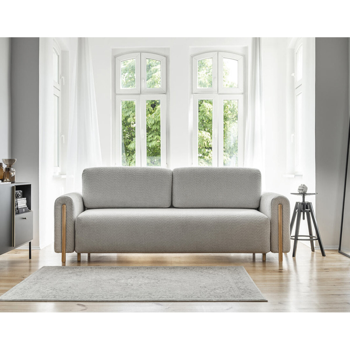 Glendale - canapé droit 3 places - convertible avec coffre - en tissu bouclette - Gris