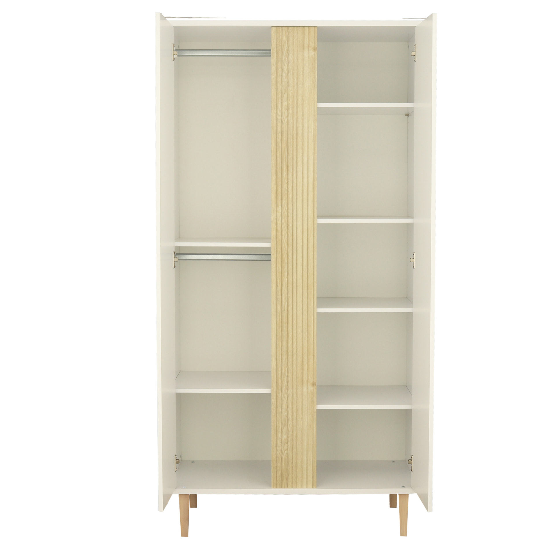 Armoire 2 portes avec détail imitation bois texturé et pieds bois