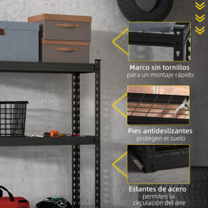 Estantería Metálica de 4 Niveles Estantería de Garaje de Acero Industrial Carga 600 kg con Estantes Ajustables para Tallar Cocina Hogar 70x30x152 cm Negro