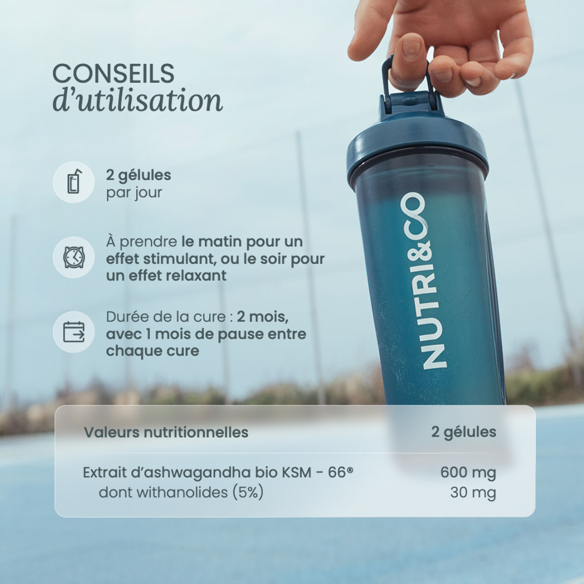 Nutri&Co Ashwagandha Bio KSM-66® Stress Sommeil & Musculation - 120 gélules Vegan