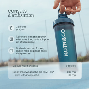 Nutri&Co Ashwagandha Bio KSM-66® Stress Sommeil & Musculation - 120 gélules Vegan