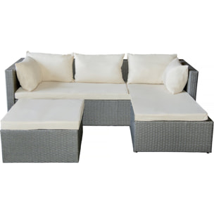Salon de jardin bas en résine tressée "Diya" 3 places - Gris et beige