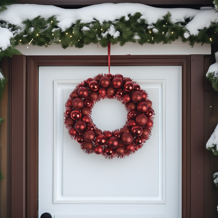 Corona navideña con 56 bolas rojas de 39 cm colores surtidos, guirnalda de navidad original y elegante