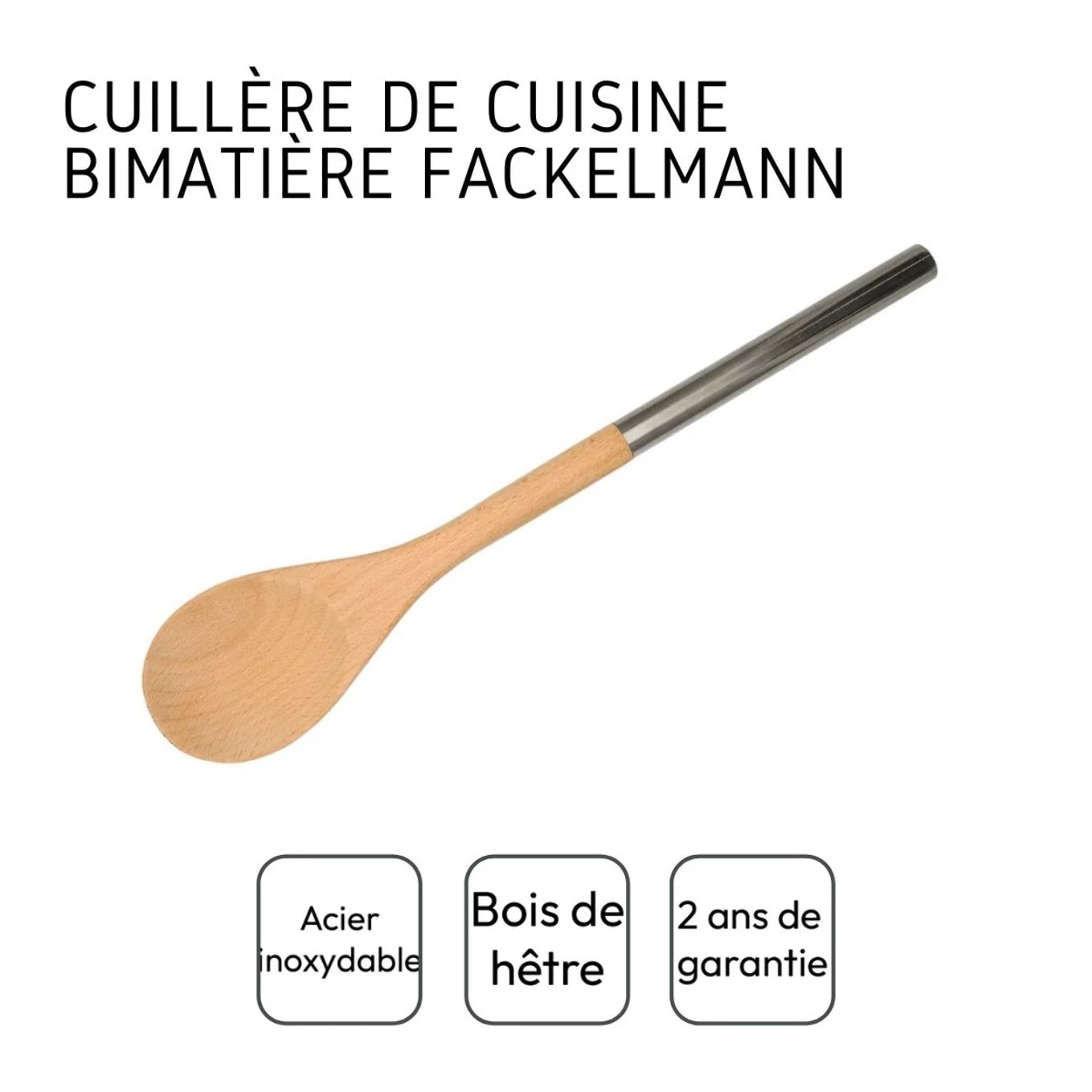 Cuillère en bois manche inox 34 cm Fackelmann Boissellerie