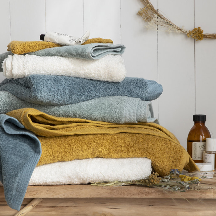 Serviette invitée unie en coton, AQUA, Jaune Safran