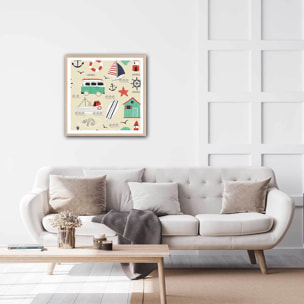 Affiche enfant vacances à la mer Affiche + cadre en bois - Chêne