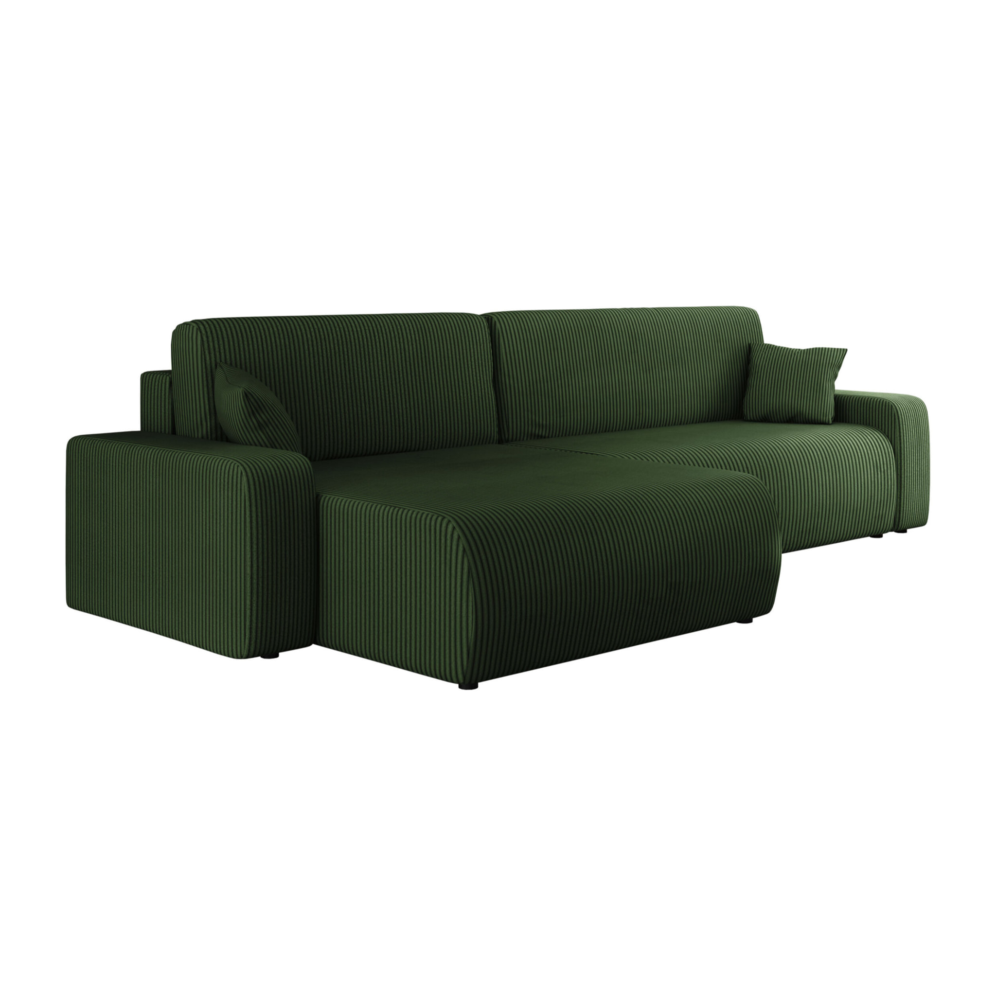 Artemisa - canapé d'angle réversible 5 places convertible avec coffre en velours côtelé - Vert