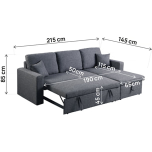 Canapé d'angle convertible/ réversible avec coffre "Alain II" - 3 places - Gris foncé