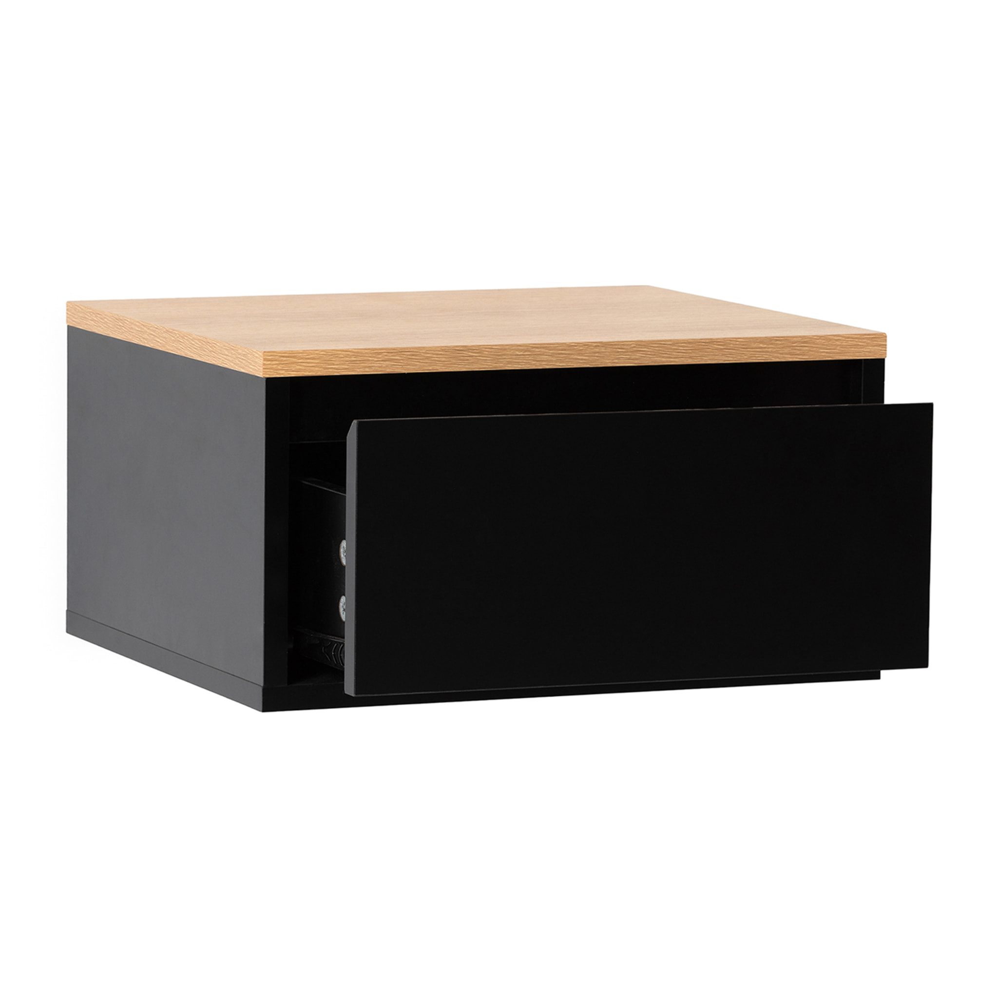 Mesita de noche flotante Desi 1 cajón color Negro/Roble