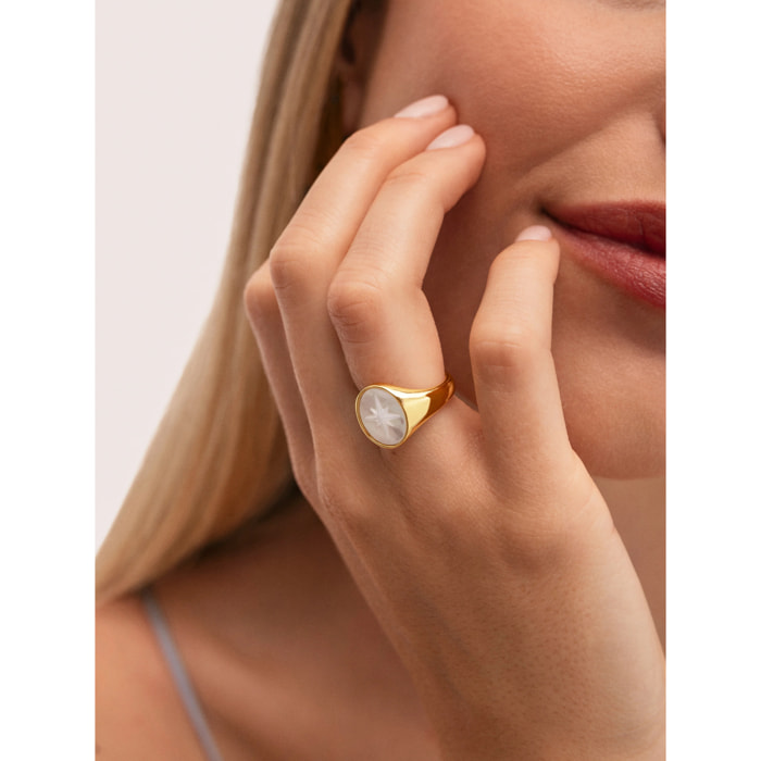 Anello Rosa dei Venti in Madreperla Placcato Oro