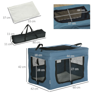 Transportín Mochila para Perros y Gatos Plegable con Cojín Suave 60x42x42cm Azul