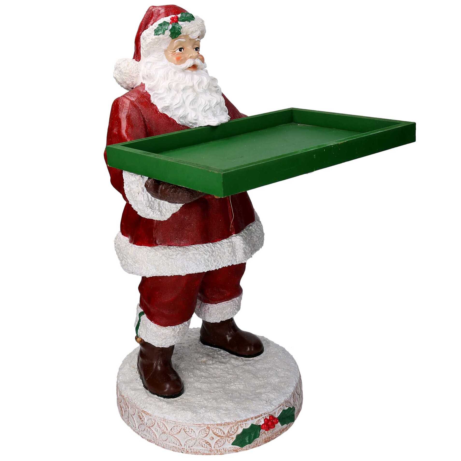 Babbo natale in resina con vassoio verde e rosso cm38x38h64