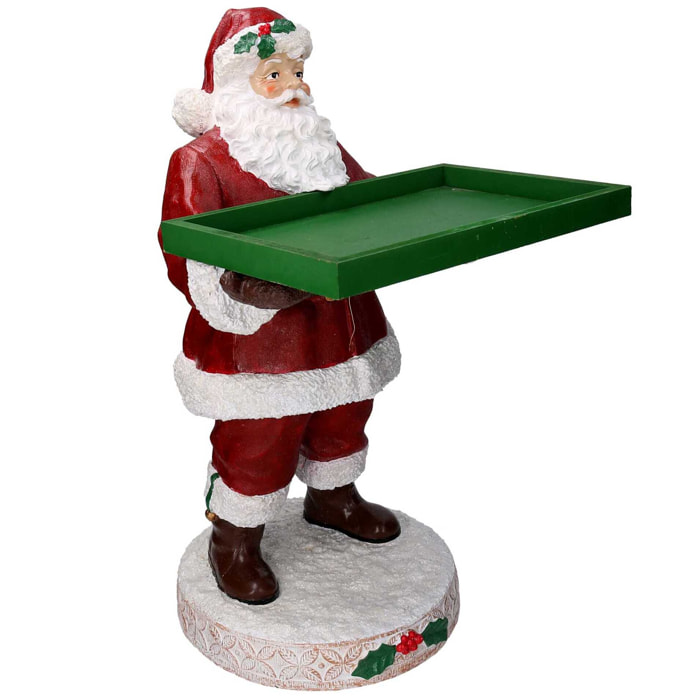Babbo natale in resina con vassoio verde e rosso cm38x38h64