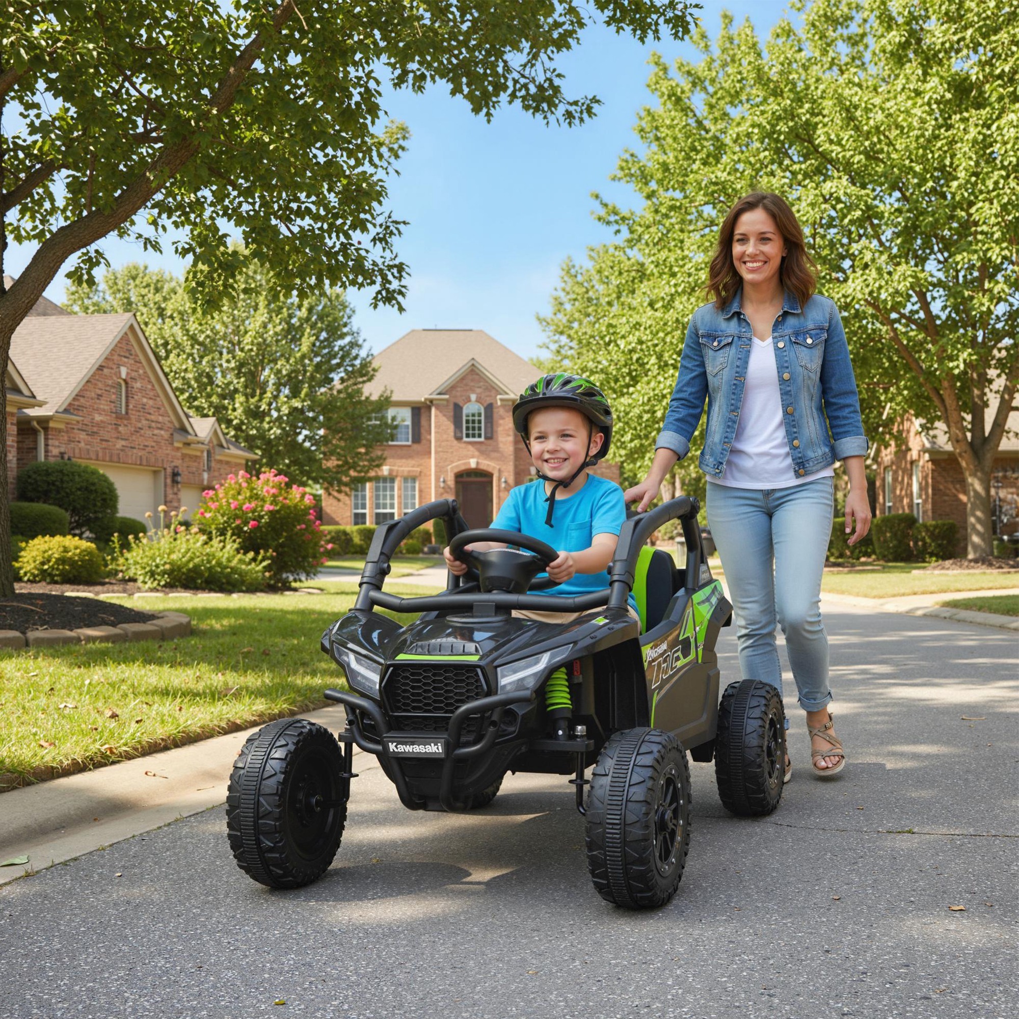 Coche Eléctrico para Niños 12V, Kawasaki Teryx KRX 1000, Coche de Batería UTV con 2 Motores, Control Remoto 2,4G, Suspensión Trasera, Faros, USB, para Niños de +3 Años, Negro