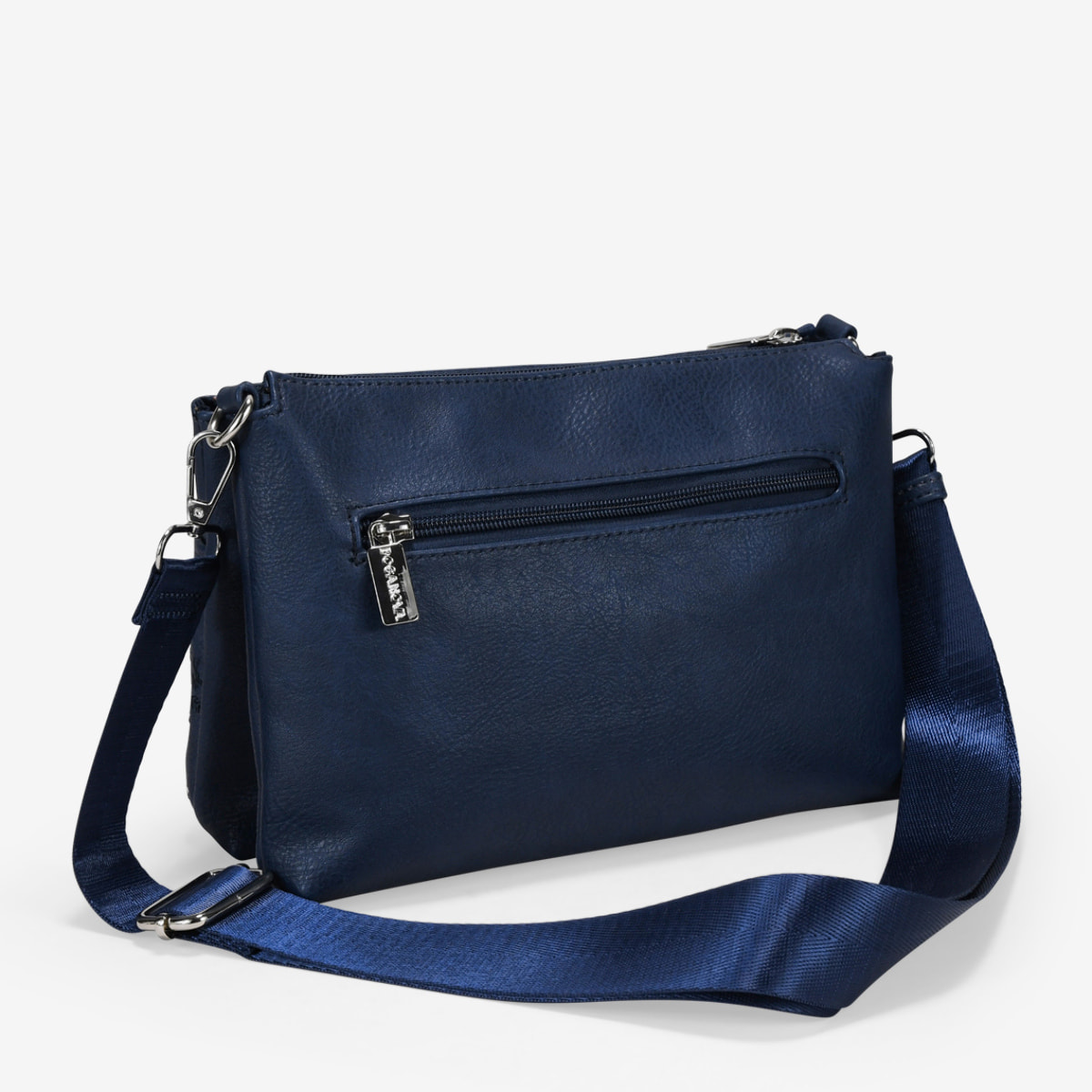 Bolso bandolera azul con bordado y monedero