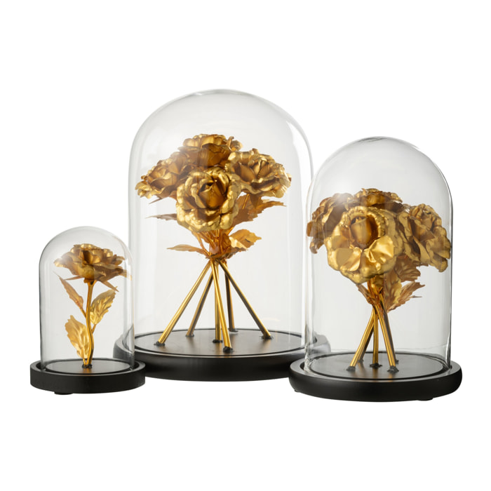 J-Line Cloche décorative Rose - verre - noir/or - large