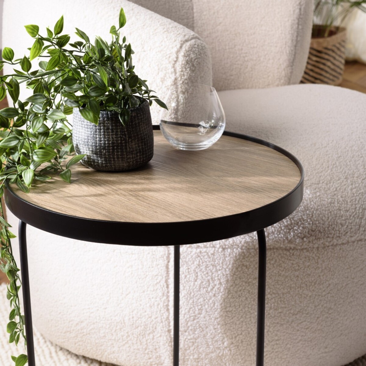 JULIA - Table d'appoint ronde 40x40cm mocha pieds asymétriques métal