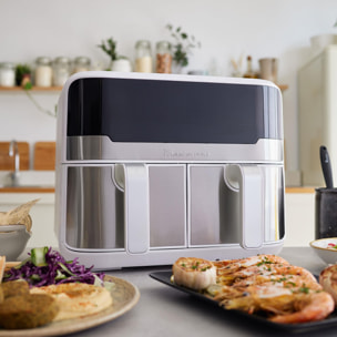 MasterPro Rocket Duo 900 Freidorade aire Color Blanco de 9 L y 2400W, Pantalla LED Táctil y Cesta Antiadherente 11 Funciones