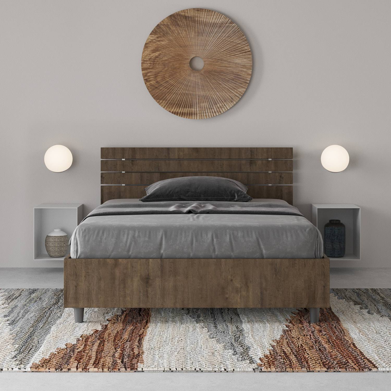 Letto una piazza e mezza con rete 120x190 testata inclinata con doghe noce Ankel