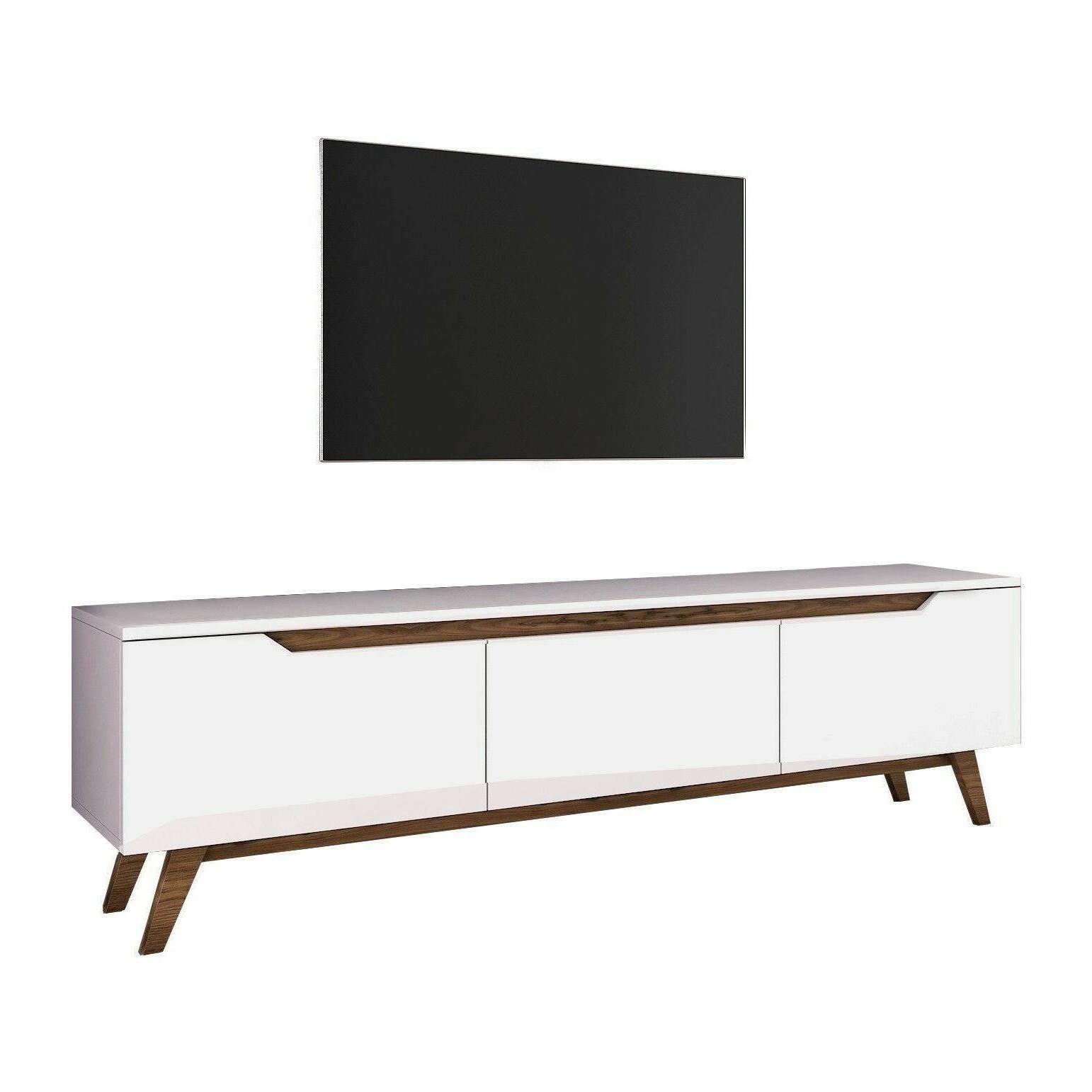 Mobile porta TV Apatite, Credenza da soggiorno, Armadio basso per TV, Base parete attrezzata, 180x35h49 cm, Bianco e Noce