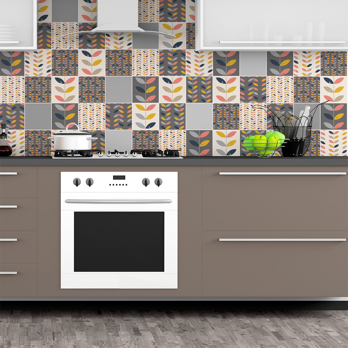 Stickers muraux - Sticker Mural Carrelage adhésif Cuisine Salle de Bain - 60 STICKERS CARREAUX DE CIMENT SCANDINAVE PEKKA