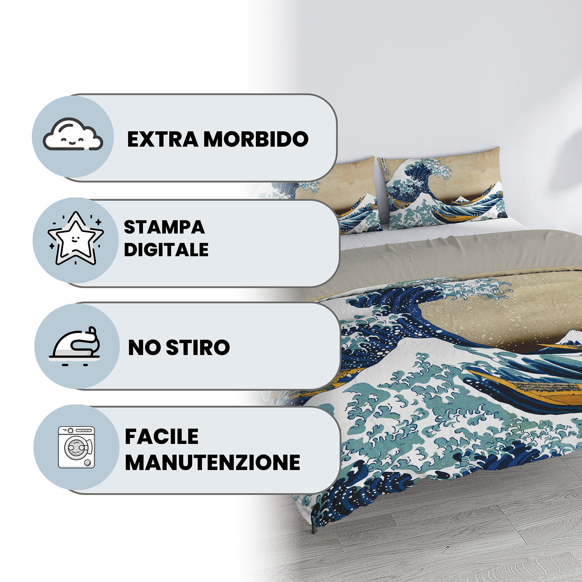 PARURE COPRIPIUMINO ARTE, STAMPA DIGITALE, 100% MICROFIBRA - MATRIMONIALE