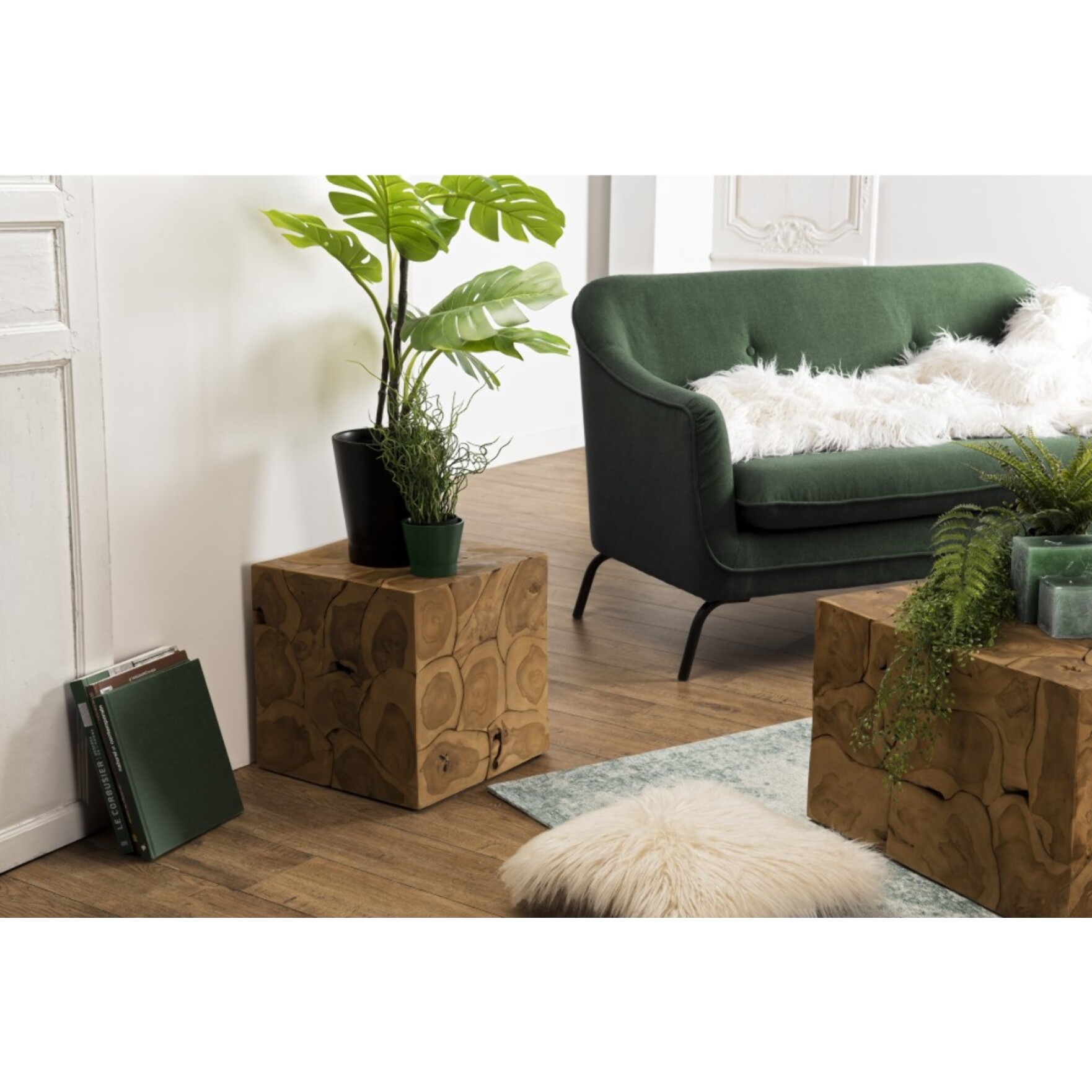 SAM - Cube 40x40cm bois Teck nature