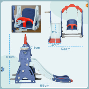 Juego de Tobogán y Columpio para Niños de 1-3 Años Parque Infantil para Exterior e Interior 3 en 1 con Columpio Tobogán y Aro de Baloncesto Multicolor