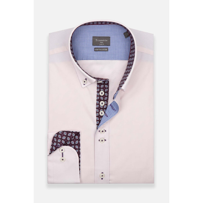 Camicia Uomo 1 Bottoni Button Down Slim Popeline Stretch Unito Rosa