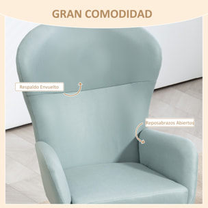 Mecedora Tapizada en Tejido Técnico Silla Mecedora con Patas de Madera de Haya Respaldo con Diseño Curvo y Reposabrazos Mecedora para Lactancia Carga 150 kg para Dormitorio Salón Verde Claro