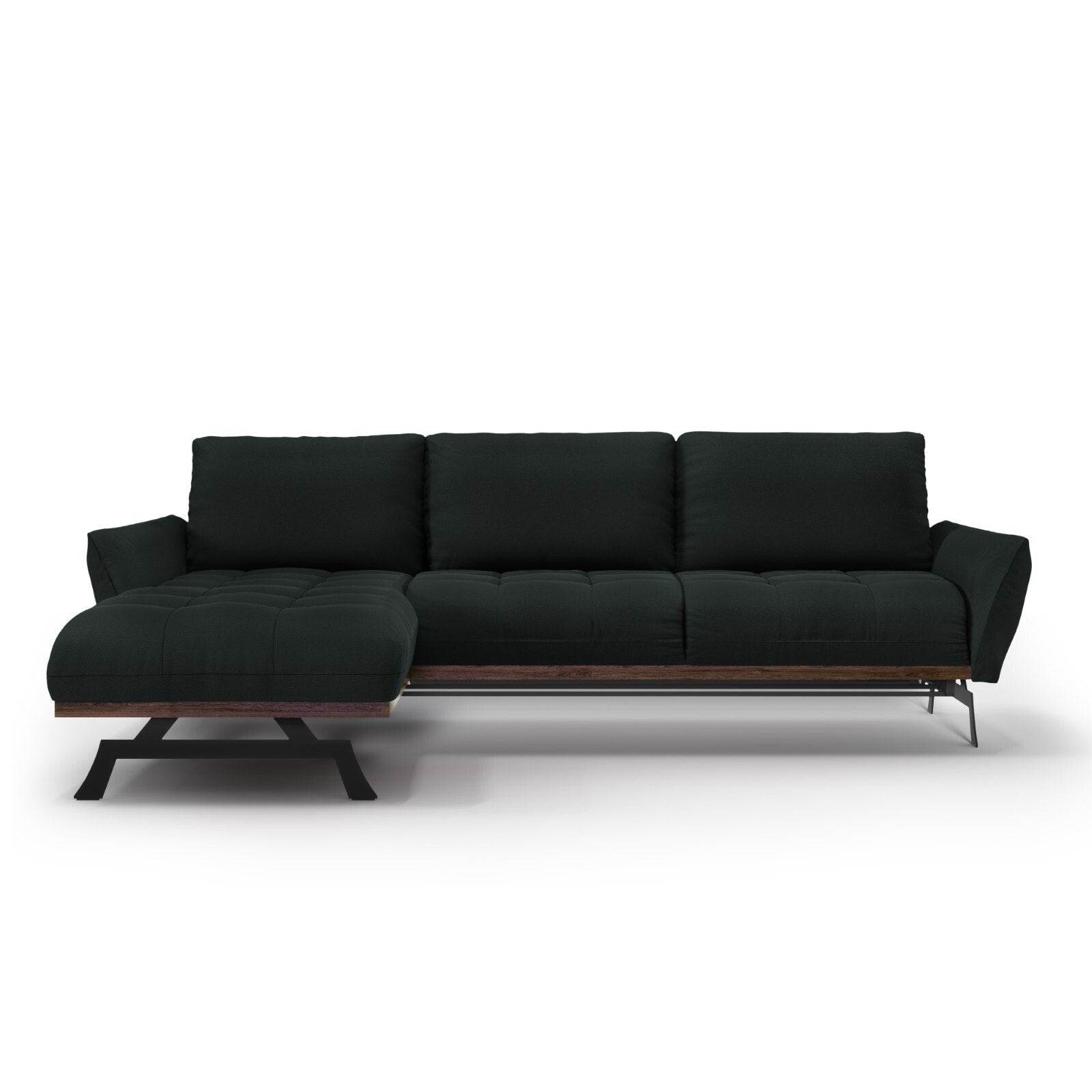 Canapé d'angle gauche modulable "Olivier" 4 places en tissu structurel noir
