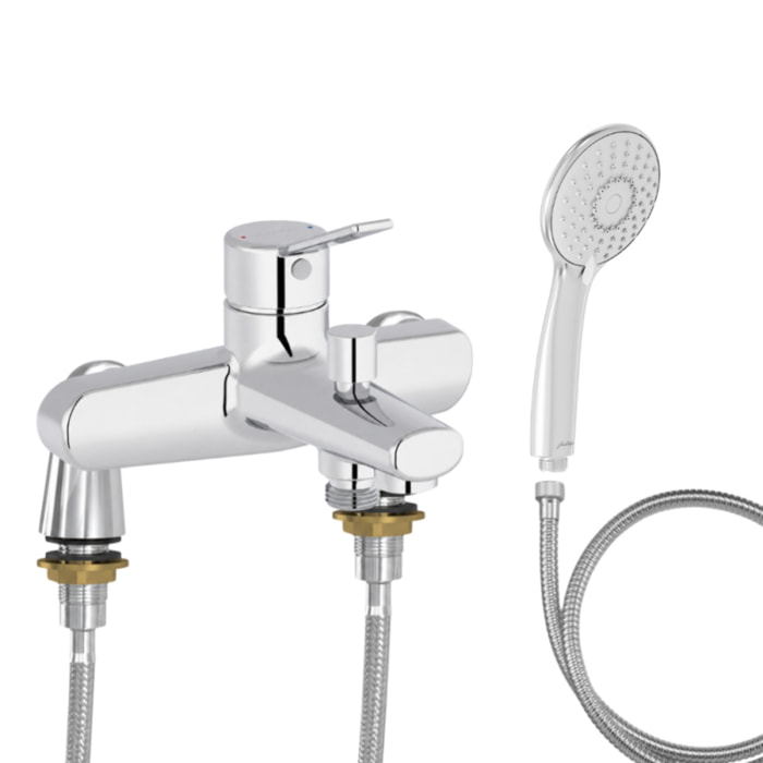 Mitigeur baignoire Eo + pommeau de douche Juliette + flexible de douche métal + colonnettes Idro'Flex