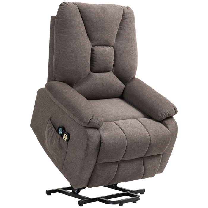 Fauteuil releveur massant chauffant inclinable - télécommande 4 modes 8 points - tissu marron chiné
