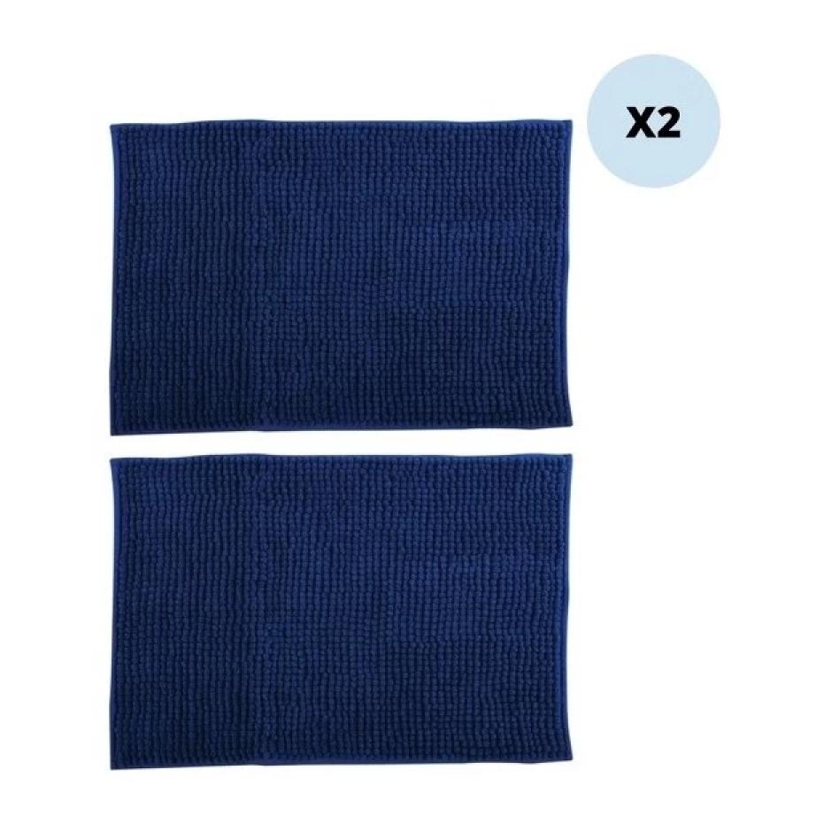 Lot de 2 tapis de bain CHENILLE 50x80 Bleu Foncé MSV