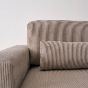 Canapé d'angle convertible réversible 5 places velours côtelé taupe avec coffre de rangement - Theo