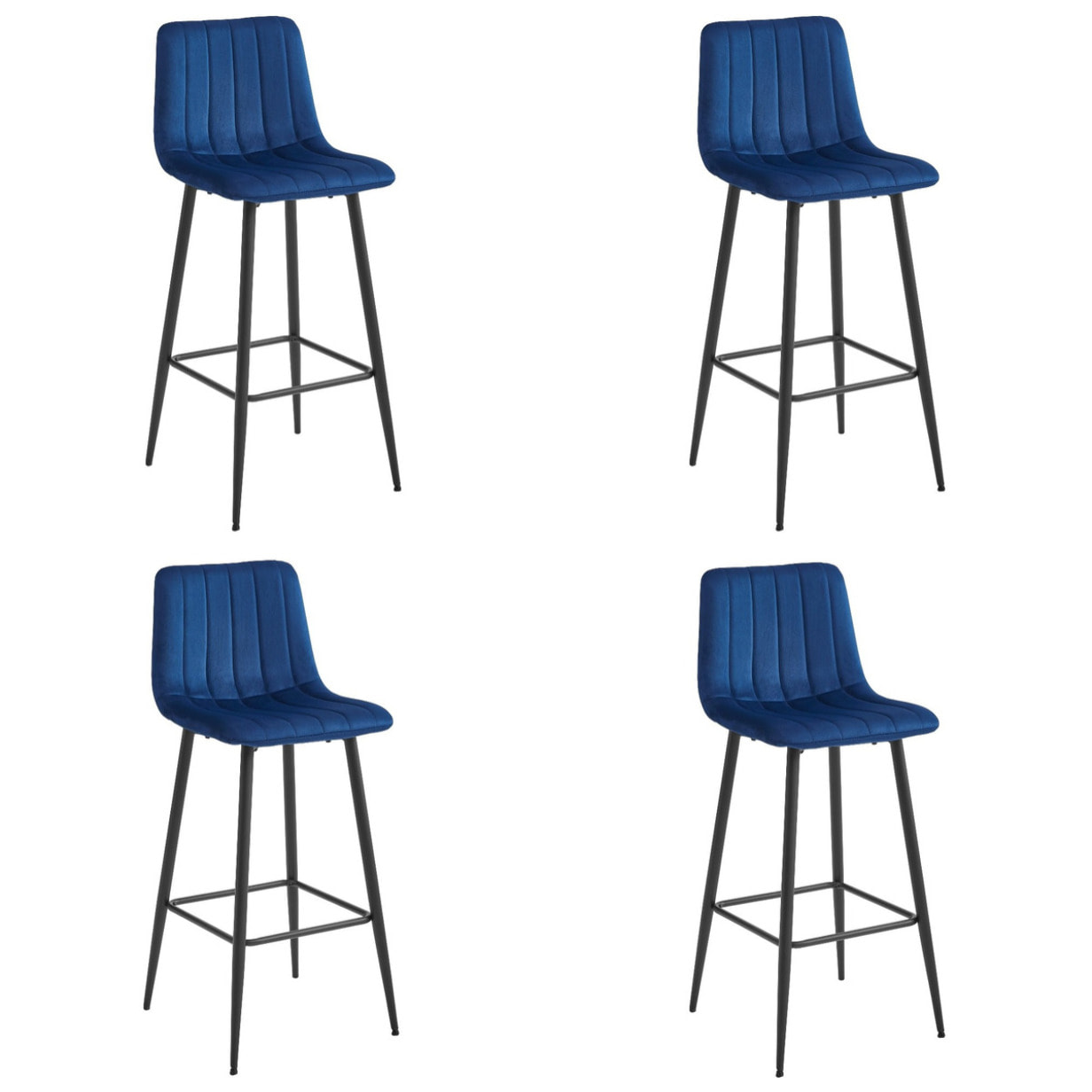 Set di 4 sgabelli bar Pozza in velluto blu e gambe nere
