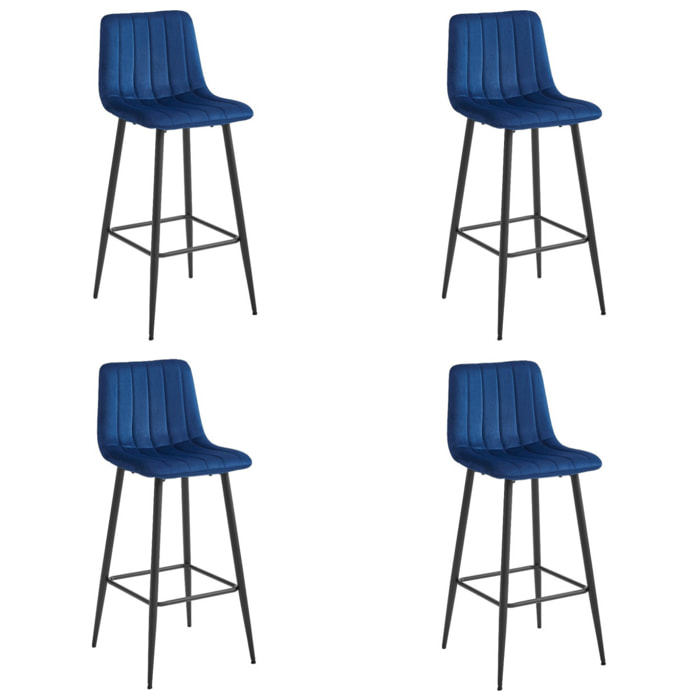 Set di 4 sgabelli bar Pozza in velluto blu e gambe nere