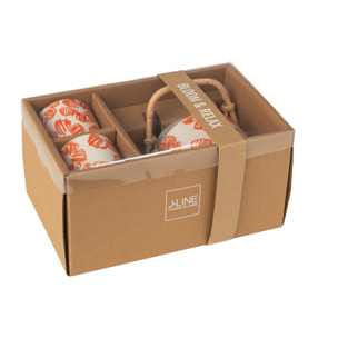 J-Line théière Fleur - céramique - orange - coffret 3 pcs