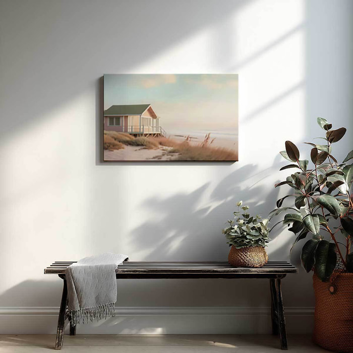 Tableau mer et plage Cabane rose Toile imprimée
