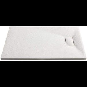Piatto Doccia Spessore 2.6 Cm Resina SMC Effetto Pietra Stone Ardesia Antiscivolo Riducibile Filopavimento Con Griglia Di Copertura Bianco 80x130 Cm