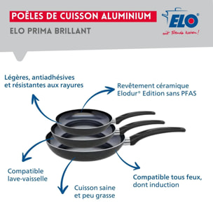 Ensemble de 3 Poêles de cuisson 20, 24 et 28 cm et 2 faitouts 16 et 24 cm Elo Prima Brillant