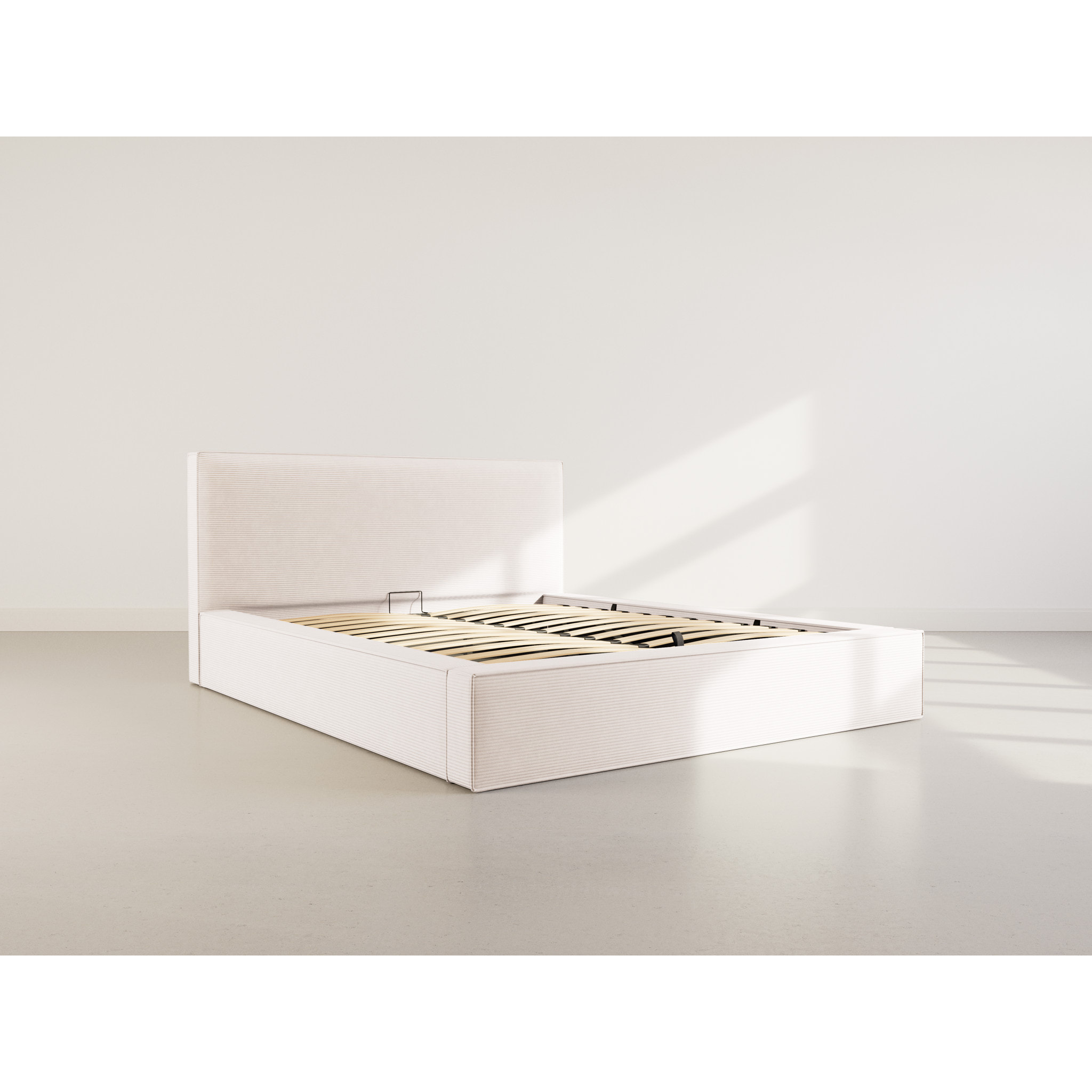 Topaze - lit coffre - 160x200 cm - sommier inclus - velours côtelé - Beige