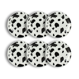 Lot de 6 assiettes à dessert 20cm en porcelaine à motif vache ANIMALS