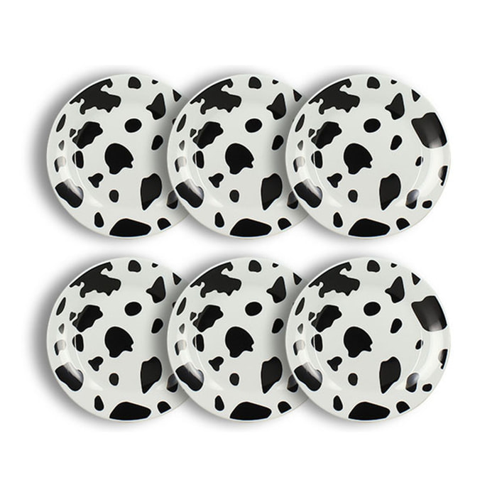 Lot de 6 assiettes à dessert 20cm en porcelaine à motif vache ANIMALS