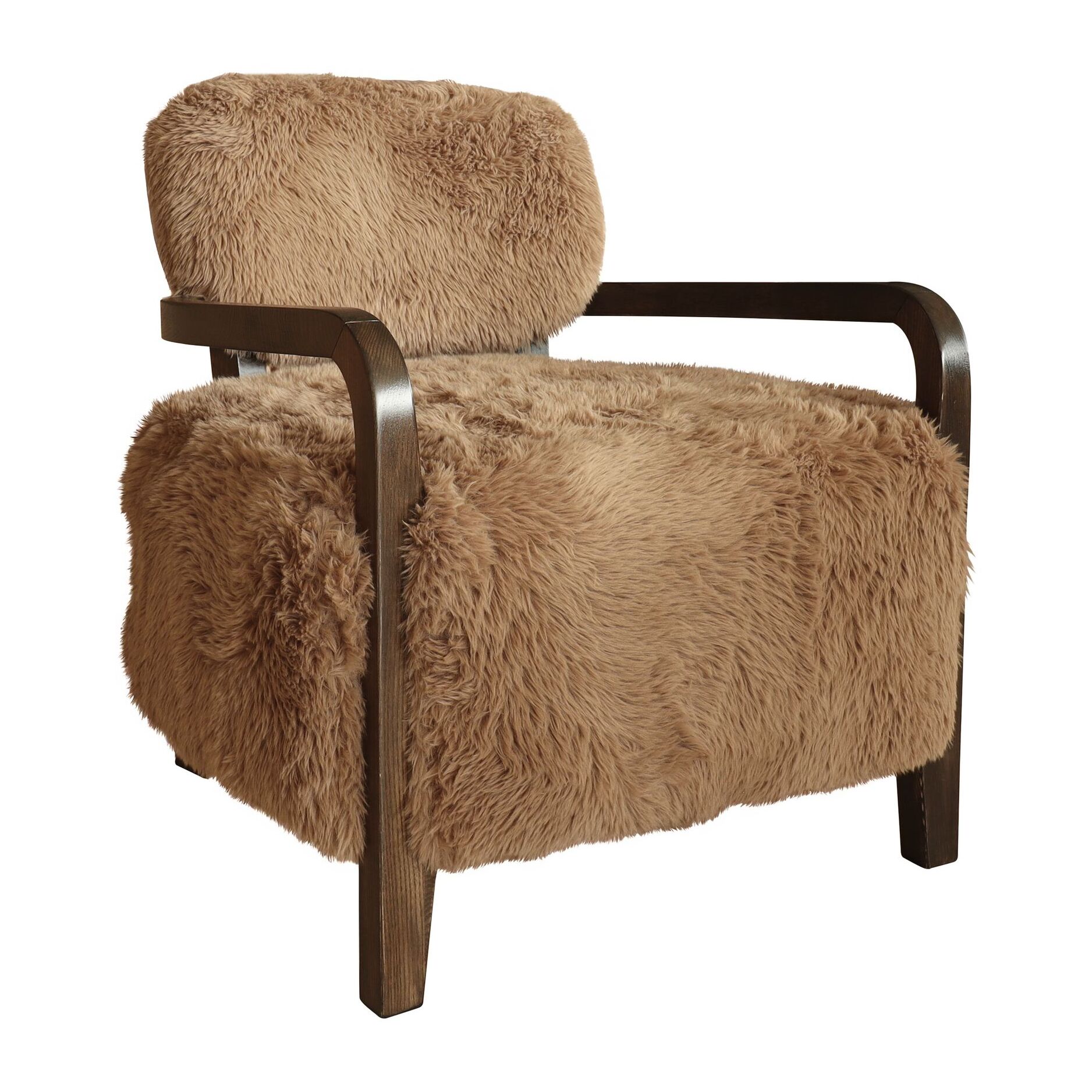 Fauteuil effet fourrure marron et structure en bois  YACK